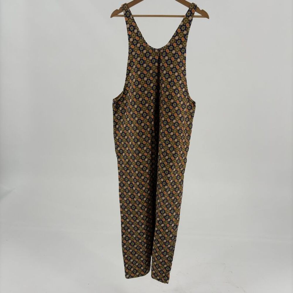 state the label Geometric Mod Floral Print Cotton Jumper Jumpsuit